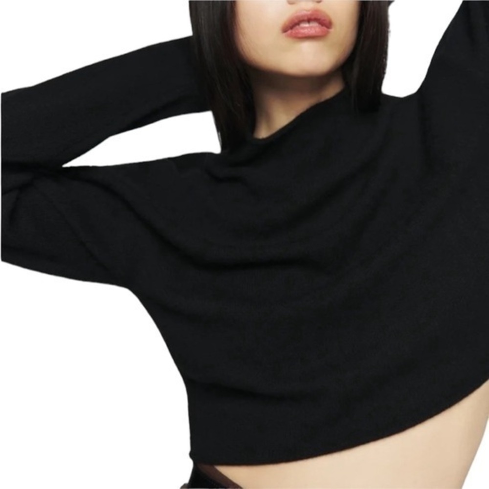 ZARA size large womens black shirt long sleeved sexy crop top blouse